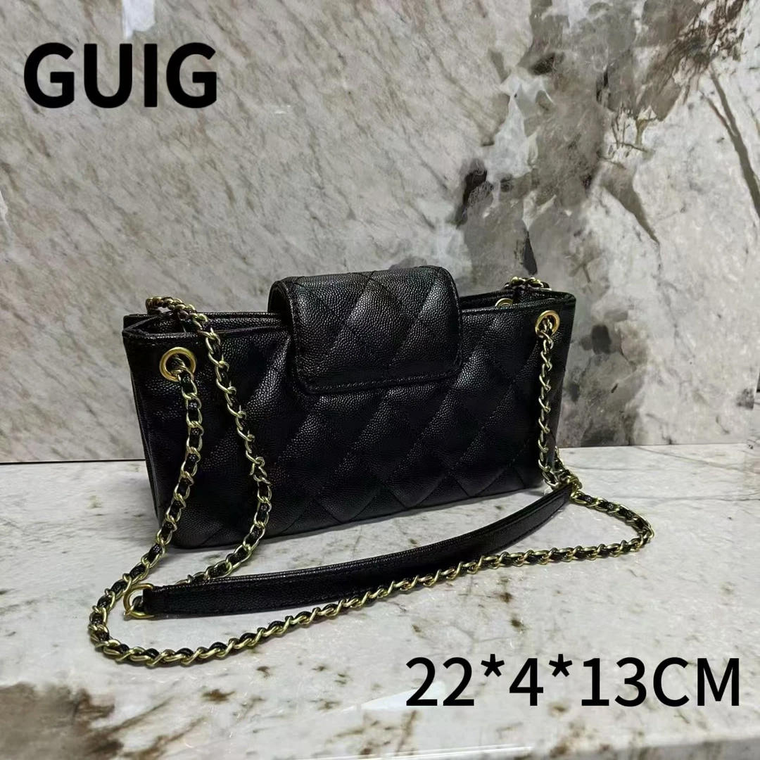 GUIG24秋冬新款手工真皮定制女包横大眼黑色2