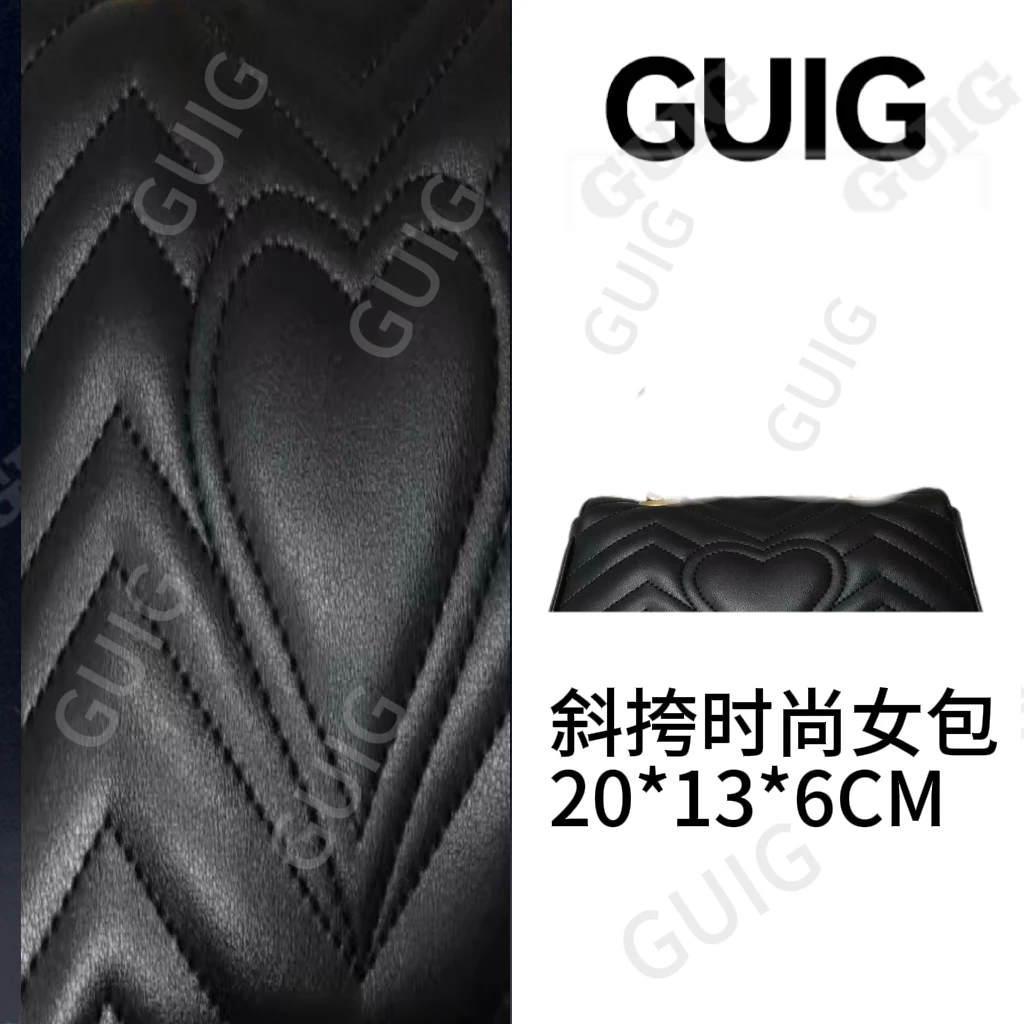 GUIG秋冬新款手工真皮定制时尚女包心黑色