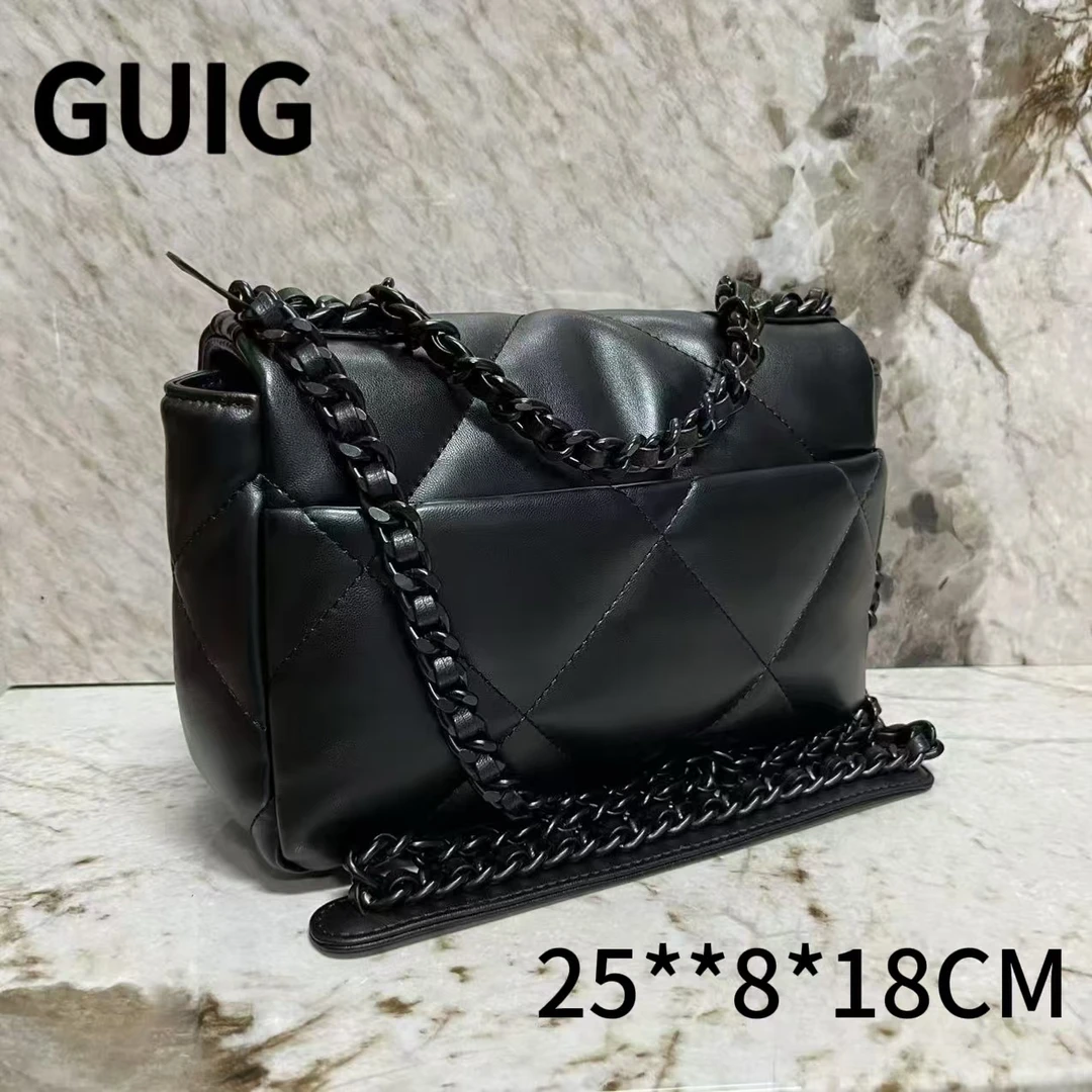 GUIG24秋冬新款手工真皮定制女包百搭  19武 黑色