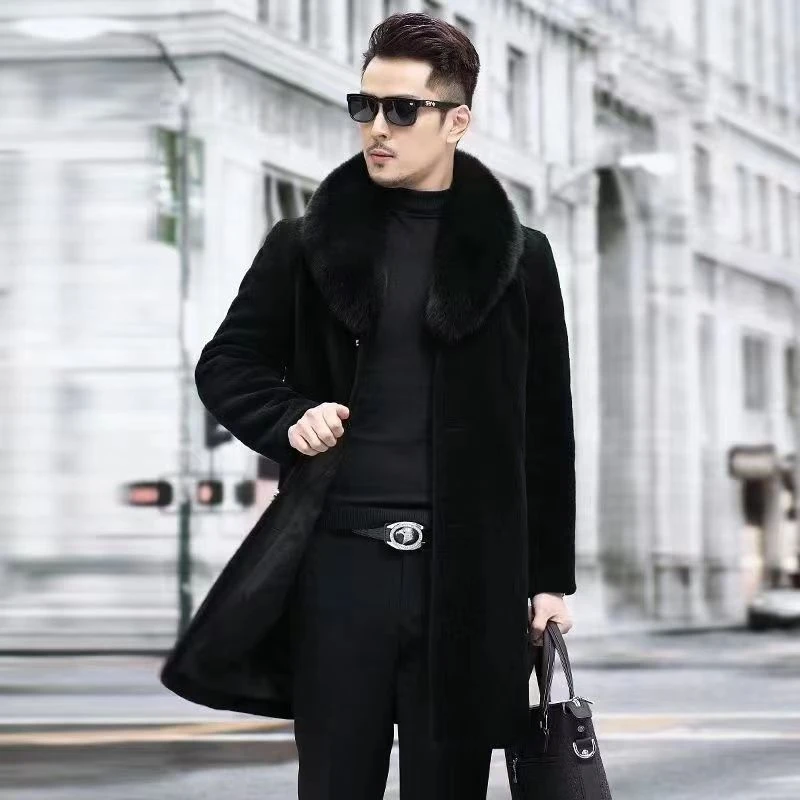 冬季男士貂皮大衣整貂皮绒皮草高档水貂毛长款外套加厚运动
