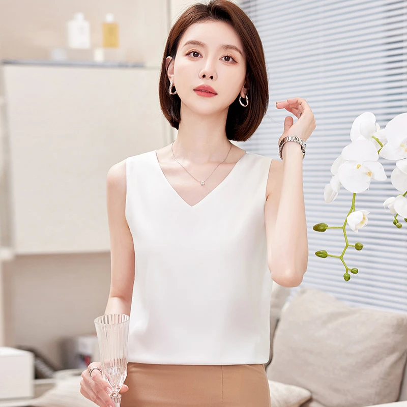 白色吊带背心女夏季薄款2025新款无袖雪纺性感打底衫西装内搭上衣