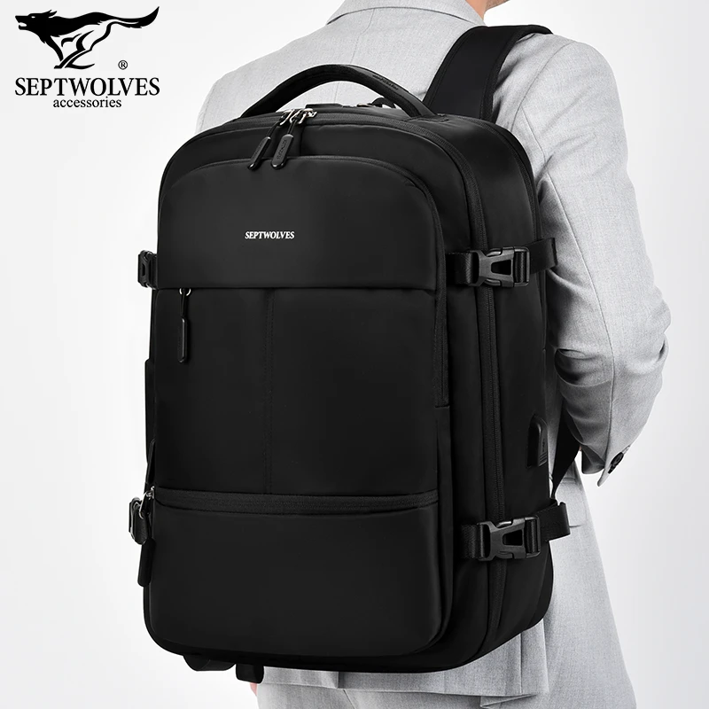 七匹狼双肩包男旅行电脑背包大容量户外防水简约2025新款商务书包