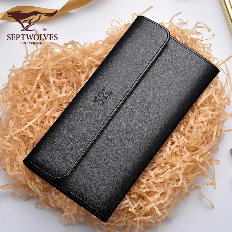 七匹狼钱包长款男士皮夹真皮简约潮牌头层牛皮大容量新款长夹正品