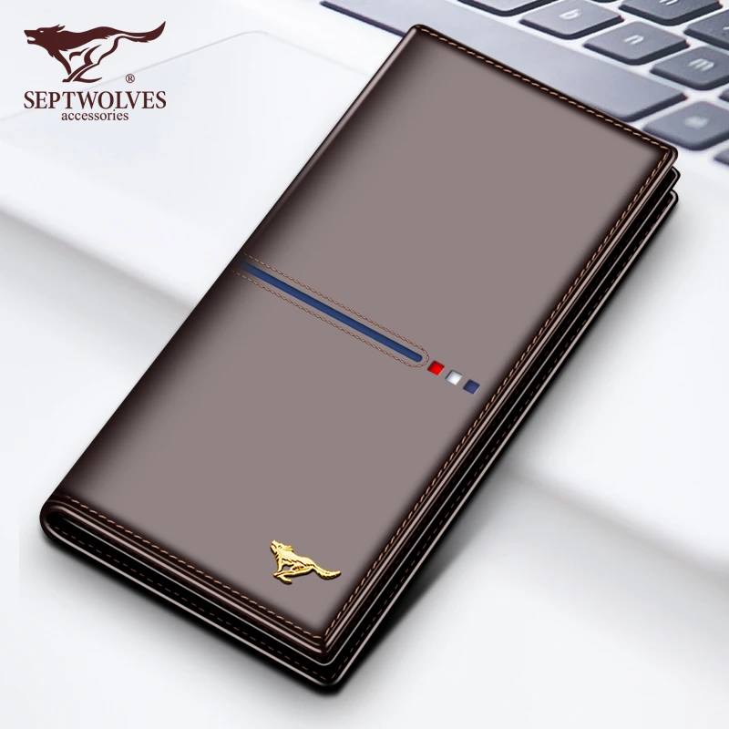 七匹狼钱包男长款真皮韩版潮流大容量多卡位牛皮钱夹男士新款正品