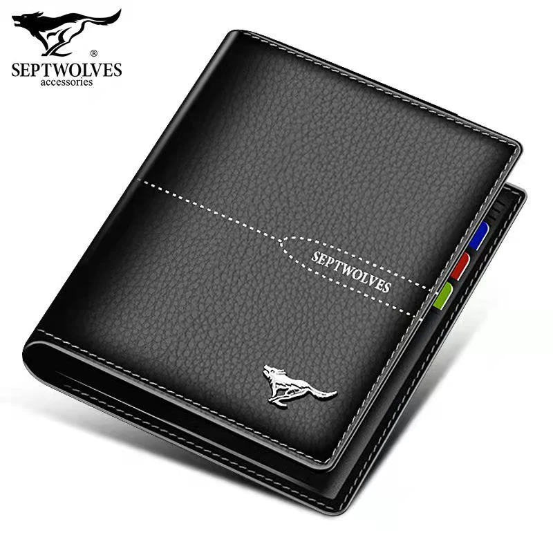七匹狼钱包男士真皮简约皮夹品牌新款时尚头层软牛皮竖款钱夹正品