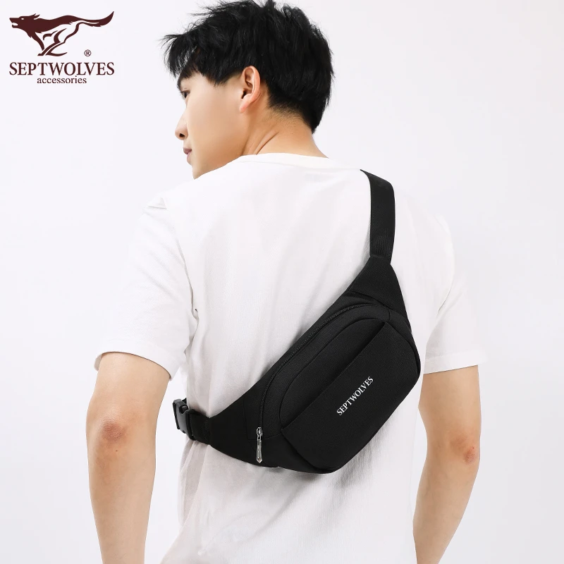 七匹狼腰包正品休闲单肩斜跨包百搭大容量胸包时尚潮流运动挎包