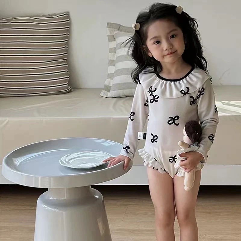 女童泳衣网红洋气2024新款女宝长袖防晒游泳衣儿童高颜值泳装潮款