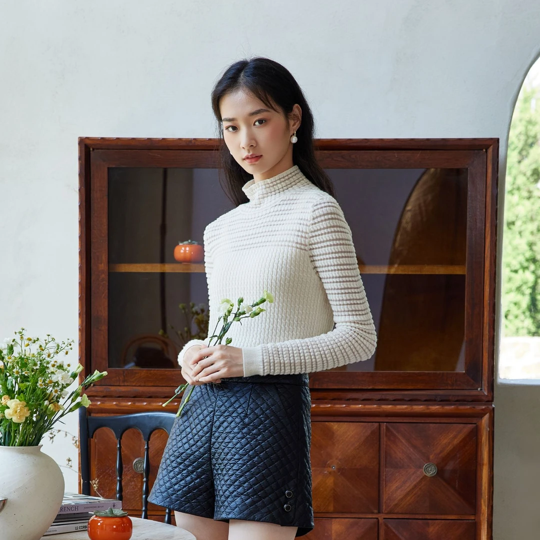 【小铃铛】芭依璐浮雕绞花透明网纱毛衣88S0825