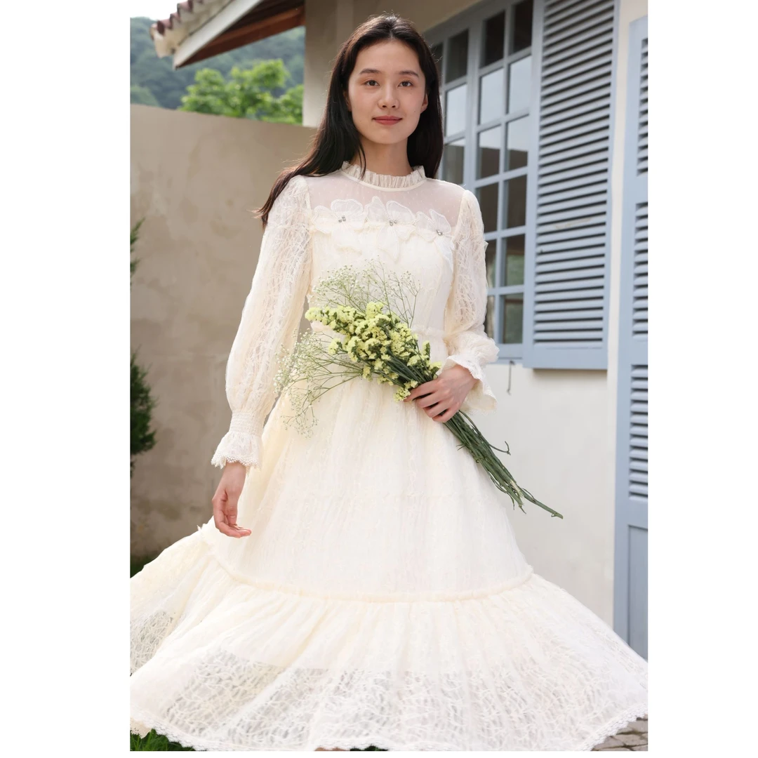 【小铃铛】芭依璐肩部消失透视拼接手工立体花连衣裙88L7002