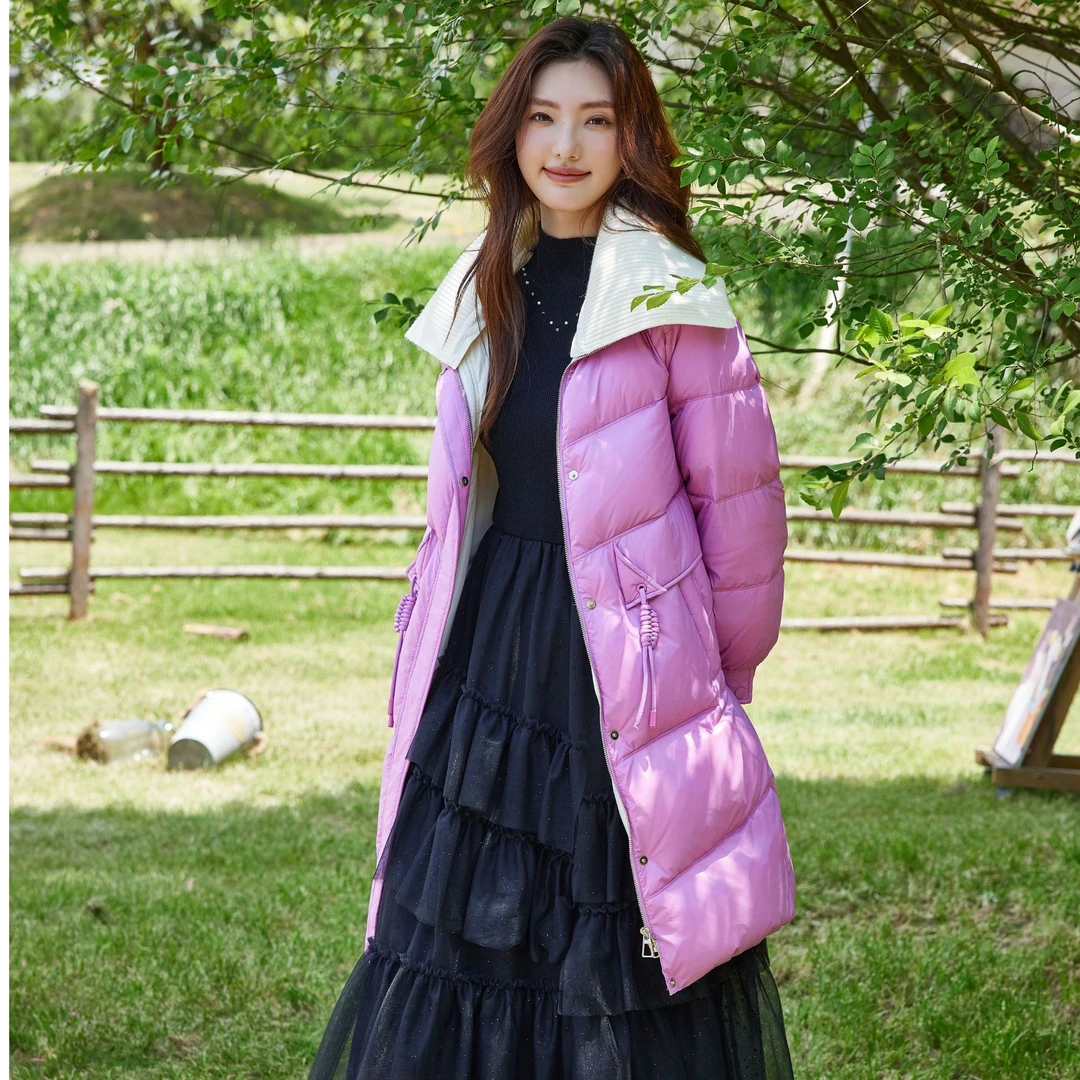 【女乔严选】芭依璐撞色领复古羽绒服88Y6575（颜色不同面料）