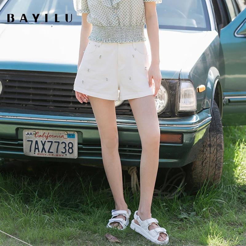 【小春子】芭依璐牛仔短裤女高腰a字阔腿裤子86K2808