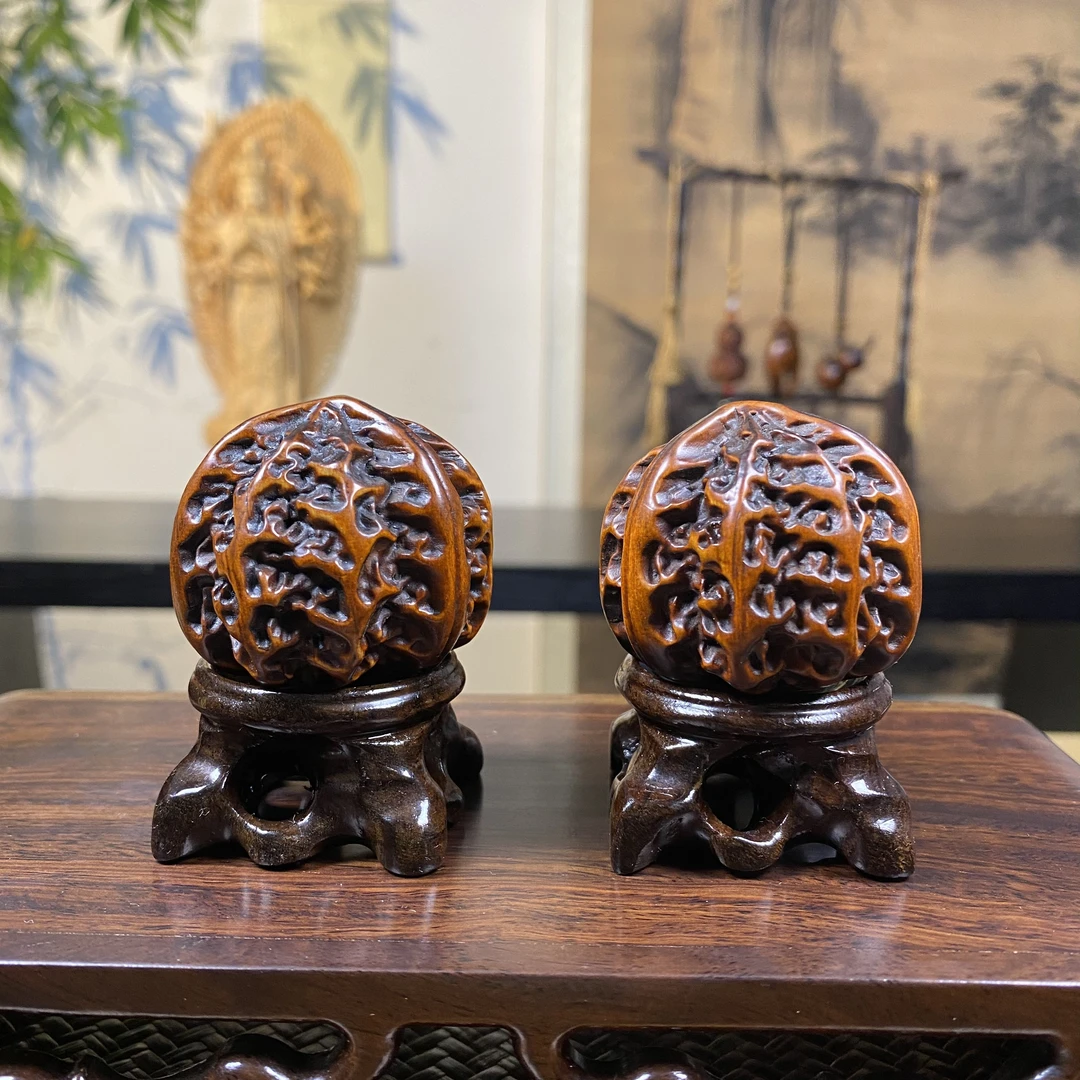 黄杨木仿古核桃手球一对4.5公分