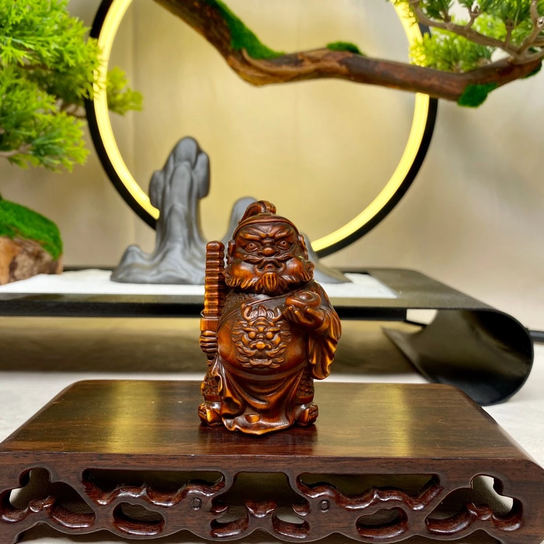 黄杨木仿古赵公明武财神手把件 摆件