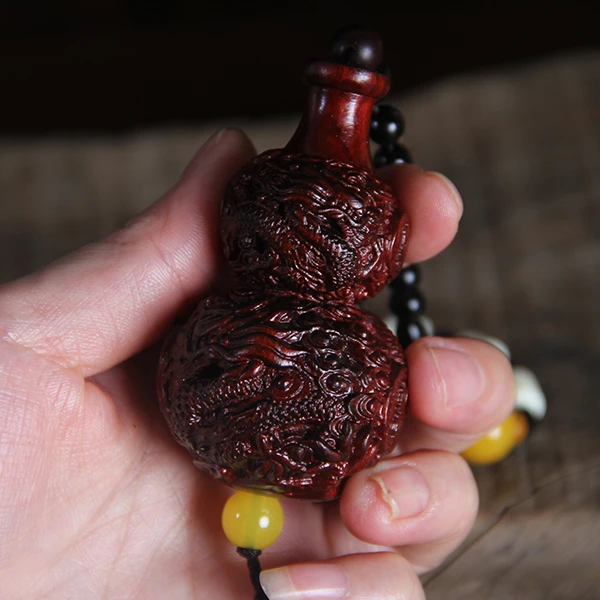紫檀木双龙葫芦手把件工艺品实木质福禄寿制作摆件挂件优选产品