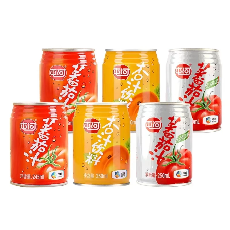 中粮屯河番茄汁加糖245ml*2罐、无糖250ml*2罐，杏汁250ml*2罐