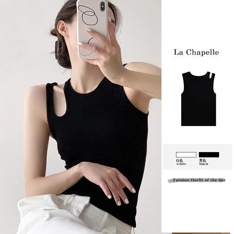 新针织背心女带胸垫不对称镂空打底小众设计感小心机打底吊带