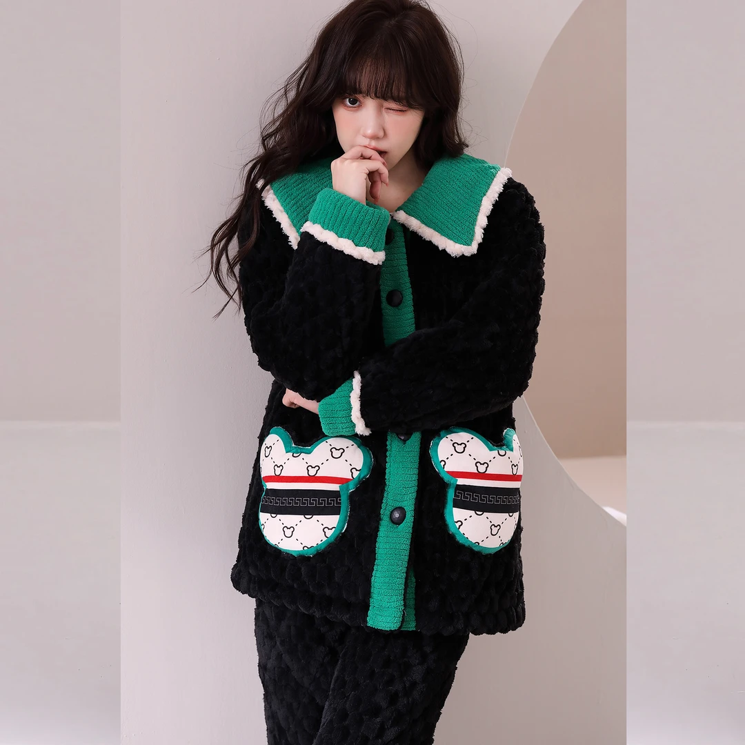 【5689冬季新款加厚睡衣】女士三层加厚加绒夹棉睡衣套装可外穿