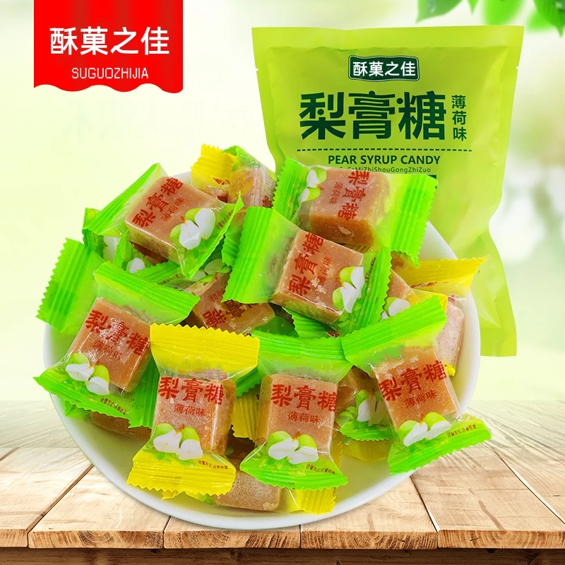 酥菓之佳 正宗梨膏糖500克网红清凉薄荷味润喉糖休闲小吃招待零食