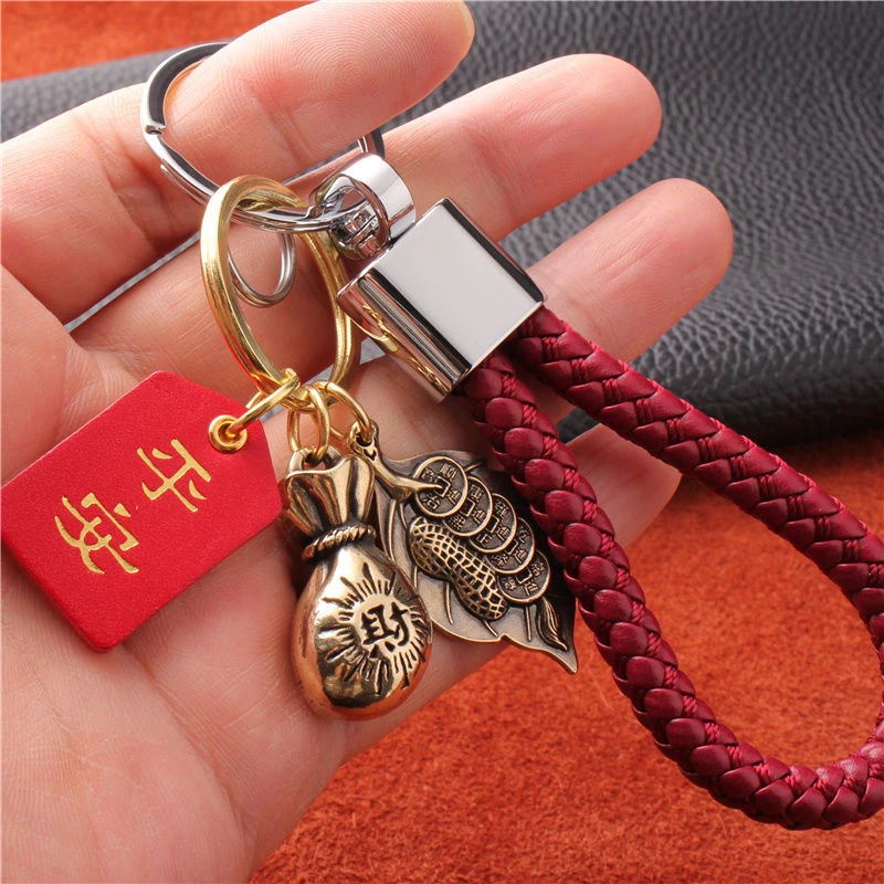 新款黄铜葫芦钥匙扣平安喜乐创意小便携好运平安男女挂饰叶子复古