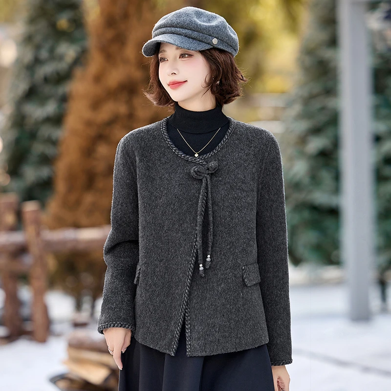 小个子高级感新中式国风气质洋气时髦短款双面羊毛呢外套秋冬新款