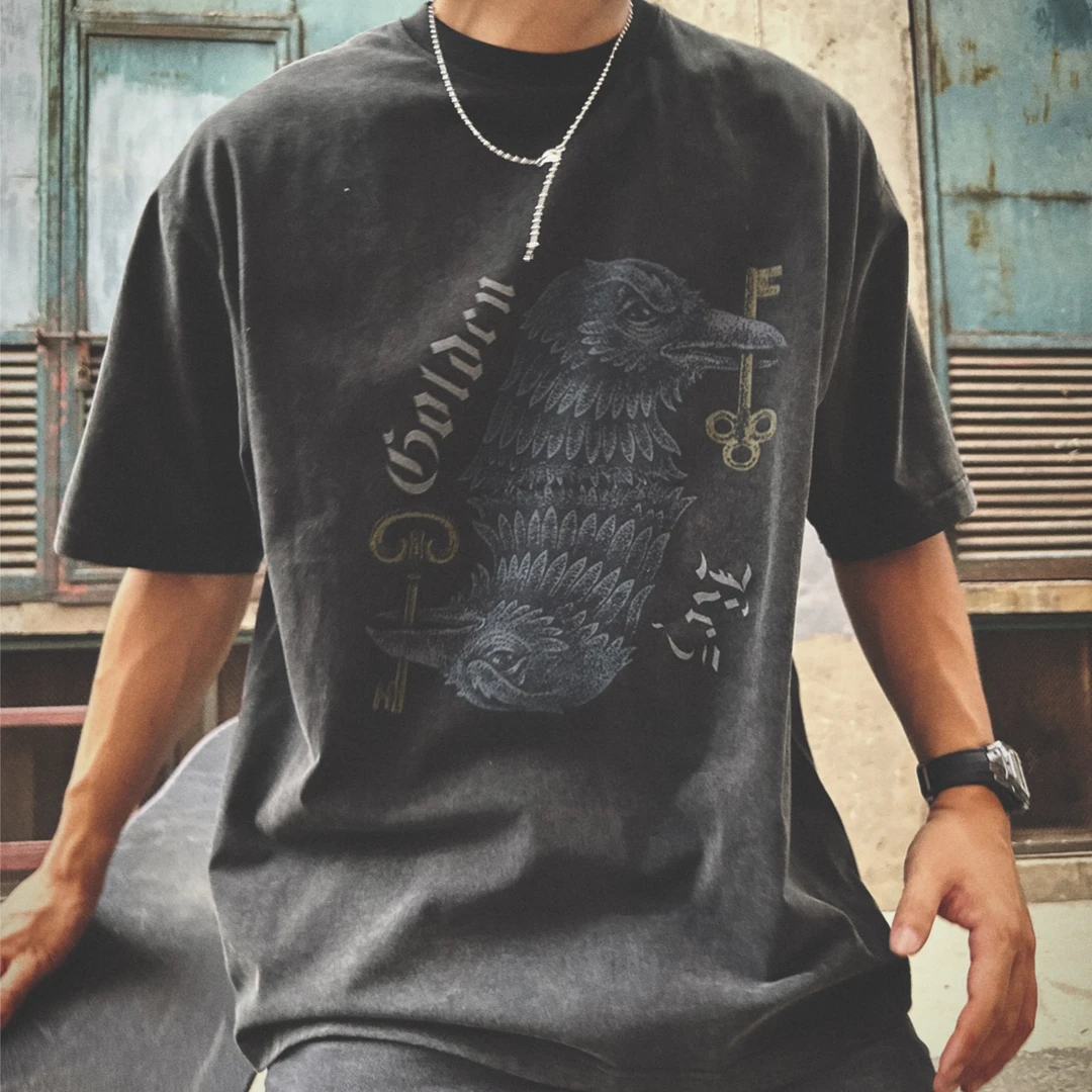 关闭周日 VINTAGE 复古 TEE 圆领 宽松 夏季 男装 印花 美式
