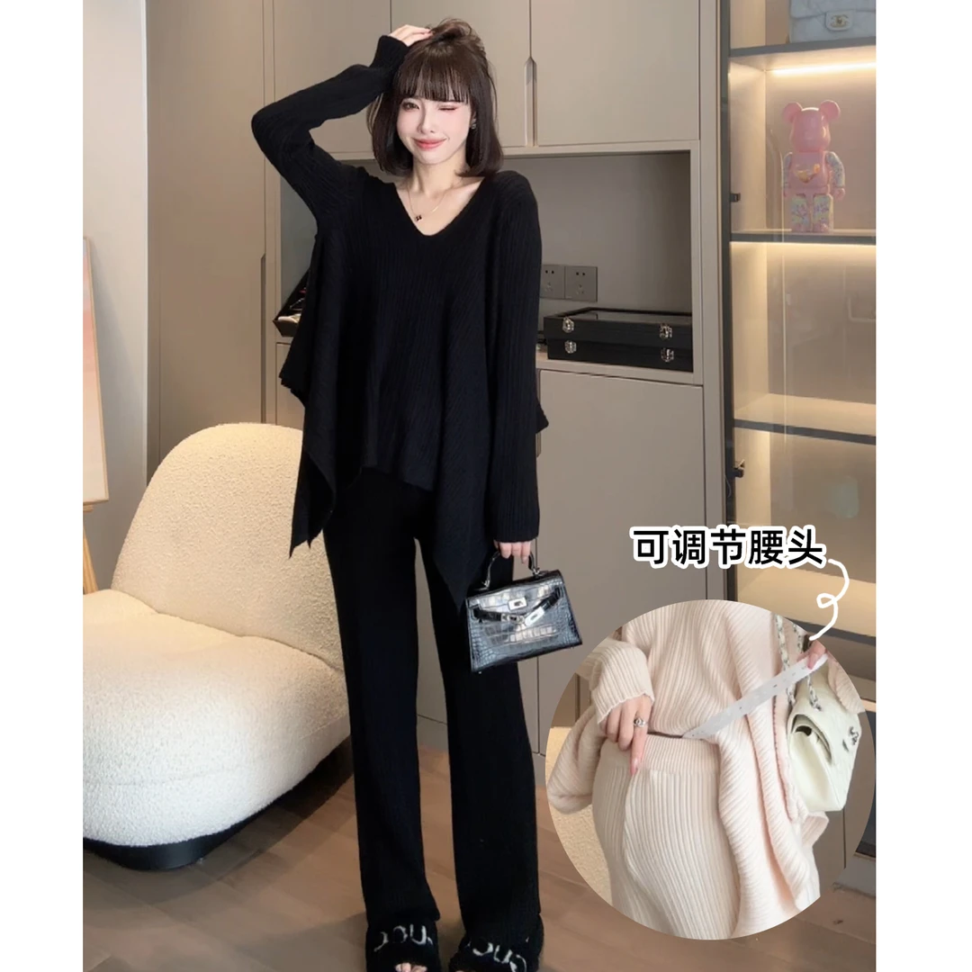 maodan/猫单【莱茵河畔】时尚针织春秋款显瘦衣服裤子可调孕妇套装.