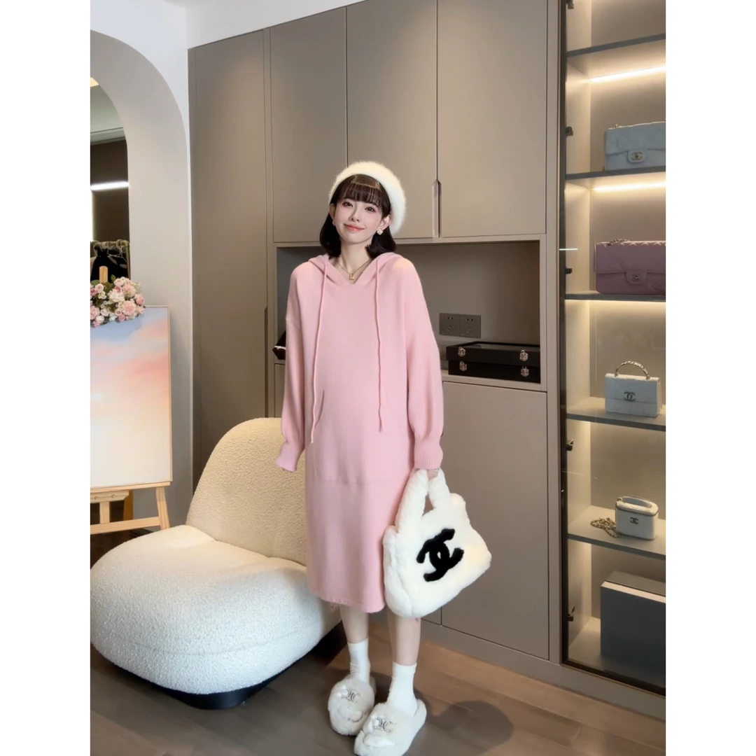 maodan/猫单清仓【桃桃果酱】娜娜的孕期穿搭/孕妇装休闲连帽毛衣裙