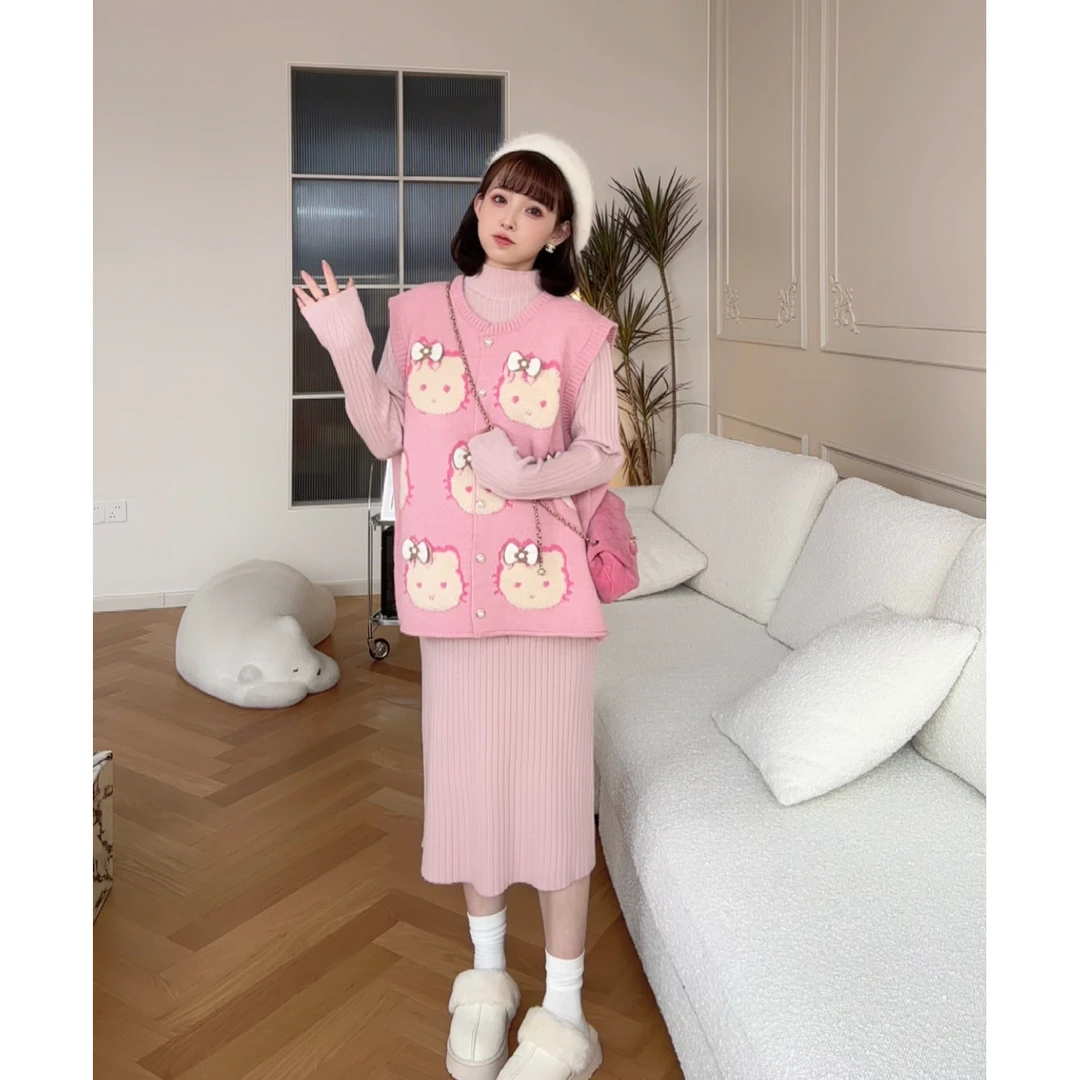 maodan/猫单清仓【凯蒂暖暖】卡通针织马甲孕妇装秋冬款孕妇连衣裙.