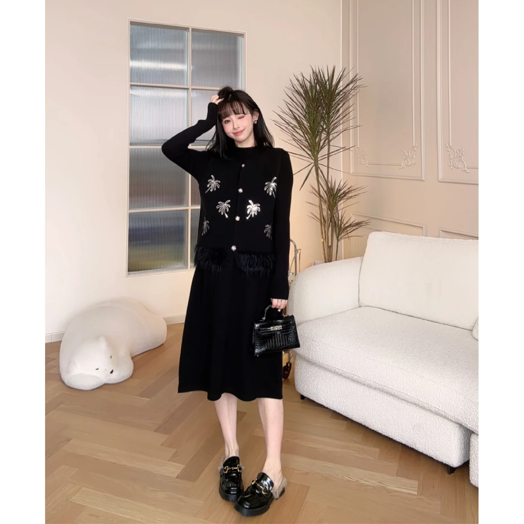 maodan/猫单【西野暮色】孕妇装2025新款马甲开衫黑色两件套装.