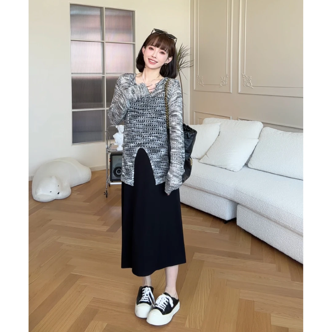 maodan/猫单清仓【迷雾棋盘】孕妇装2025新款时髦洋气连衣裙两件套.