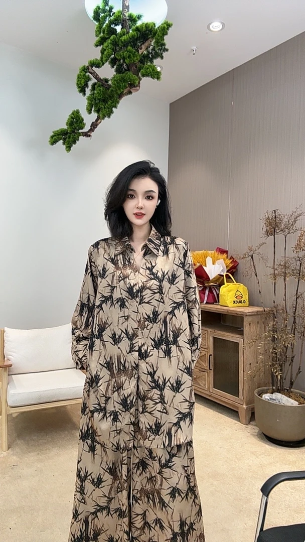 春夏新款高端私服丨竹下荷林丨洋气时髦宽松提花长袖套装-5568#