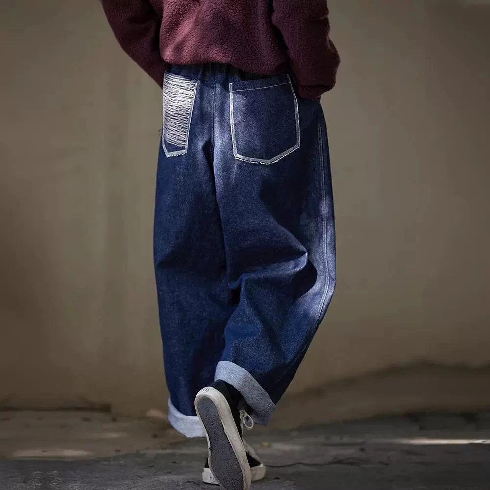 2025春秋款汉麻棉松紧腰复古休闲百搭水洗秋款直筒牛仔裤1075