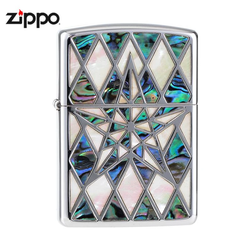ZIPPOzippo煤油打火机彩色贝壳镶嵌五芒星银色盔甲正品专卖店zipp