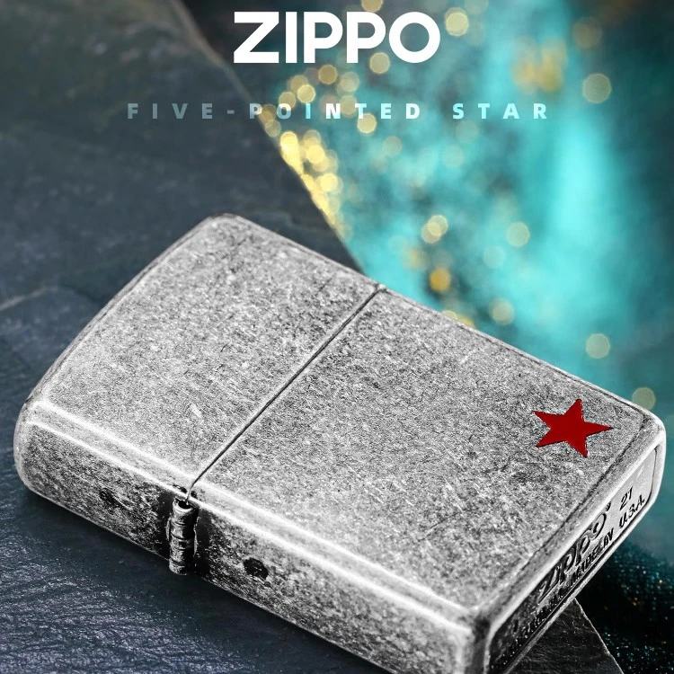 ZIPPO打火机仿古银五角星标志复古做旧男士商务送礼正品DYJ1