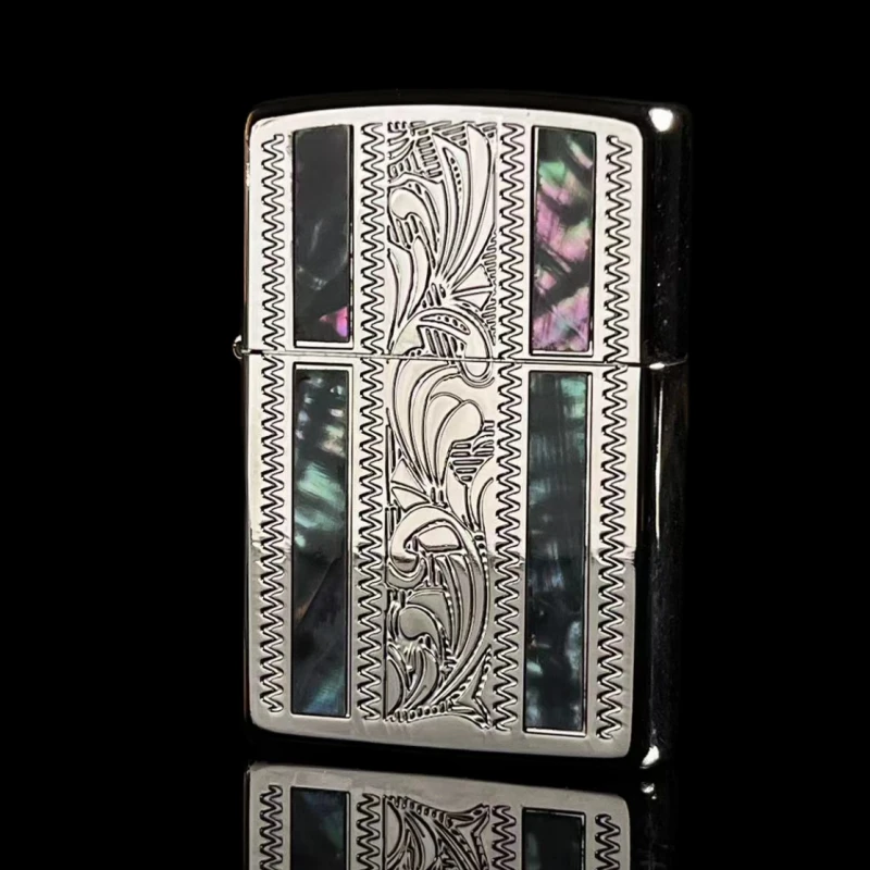 ZIPPO/之宝打火机XF常规银色竖条纹镶嵌贝壳DY9902US