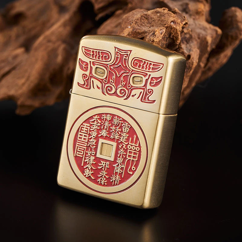 打火机DIY山鬼花钱半手修雕刻 铜盔甲机 男士国风DY9912DK