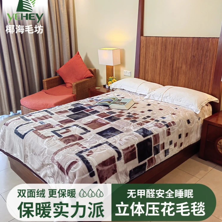 厂家直销简约大气多场景使用柔软压花拉舍尔涤纶毛毯