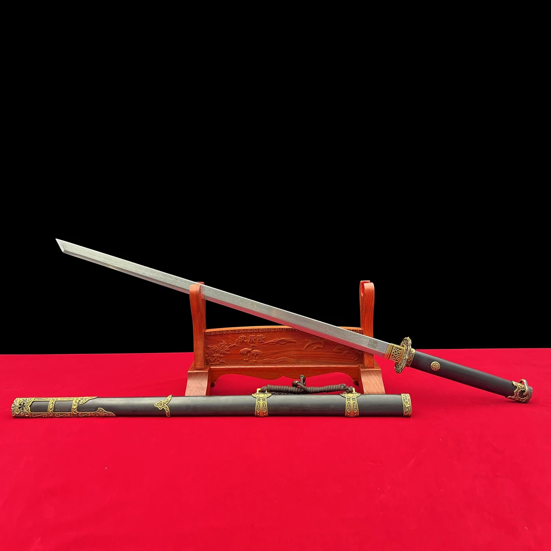 【陈师傅直播】水月唐刀 黑檀木 黄铜 龙泉沈广隆宝剑 工艺 未开刃