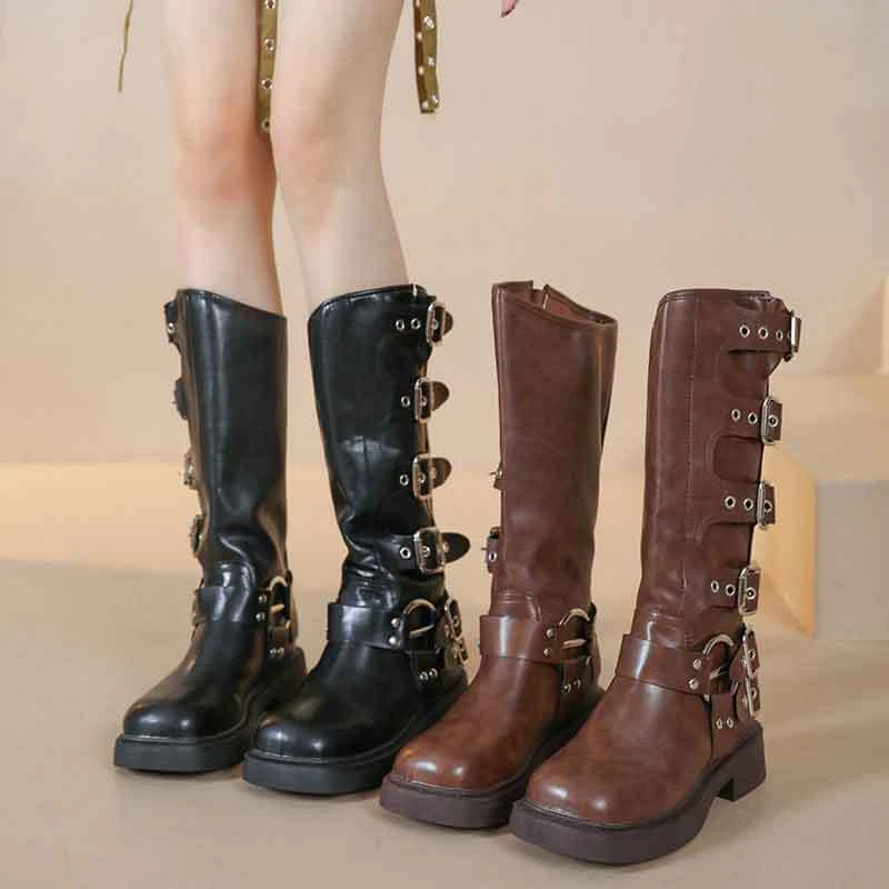 牛仔靴春夏女2025骑士棕色靴子新款不过膝西部长筒靴