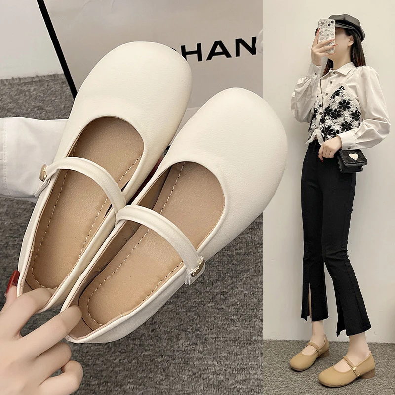 法式玛丽珍鞋女2025新款夏季气质百搭浅口软底复古奶