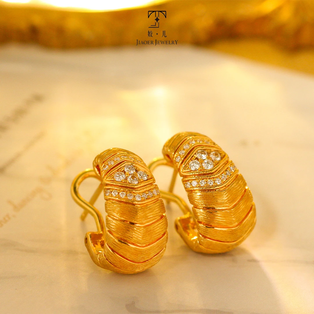 【姣儿珠宝】18K金25分复古耳扣圈圈轻奢时尚金色重金