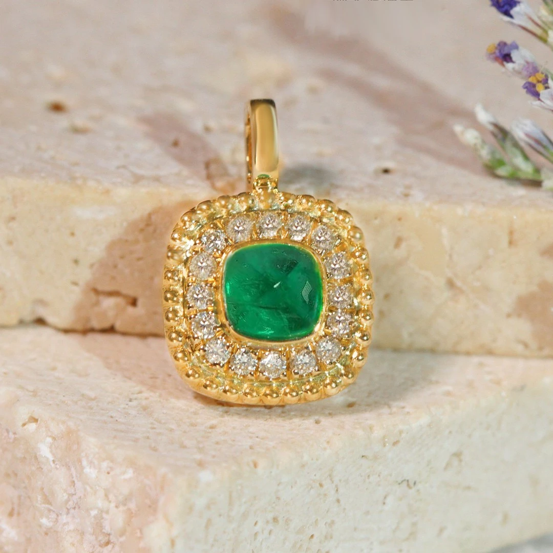 【姣儿珠宝】18K金24.8分哥伦比亚木佐祖母绿万能扣（不含链）糖塔