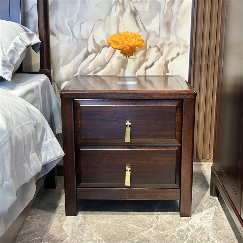 乌金木新中式家具实木储物桌床头桌柜双抽卧室储物桌柜方形整装HT