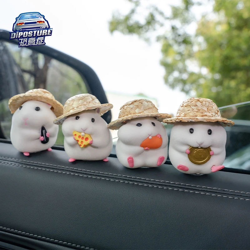 仓鼠车载汽车摆件窗边车内饰品可爱老鼠公仔中控台车装饰用品车饰