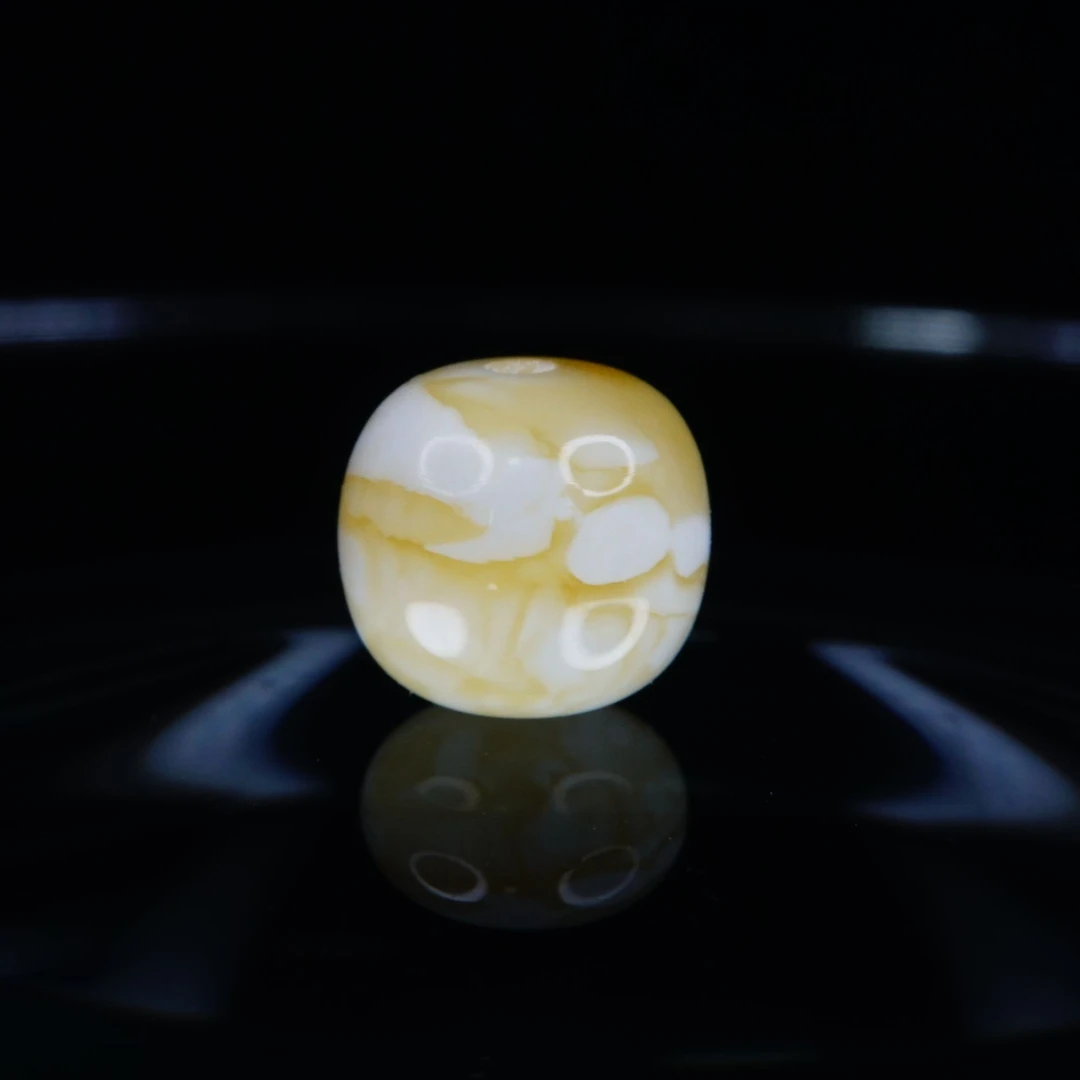 9.5mm金瓷白溶洞虎皮妖花精工单珠老型 天然琥珀蜜蜡手作文玩配饰