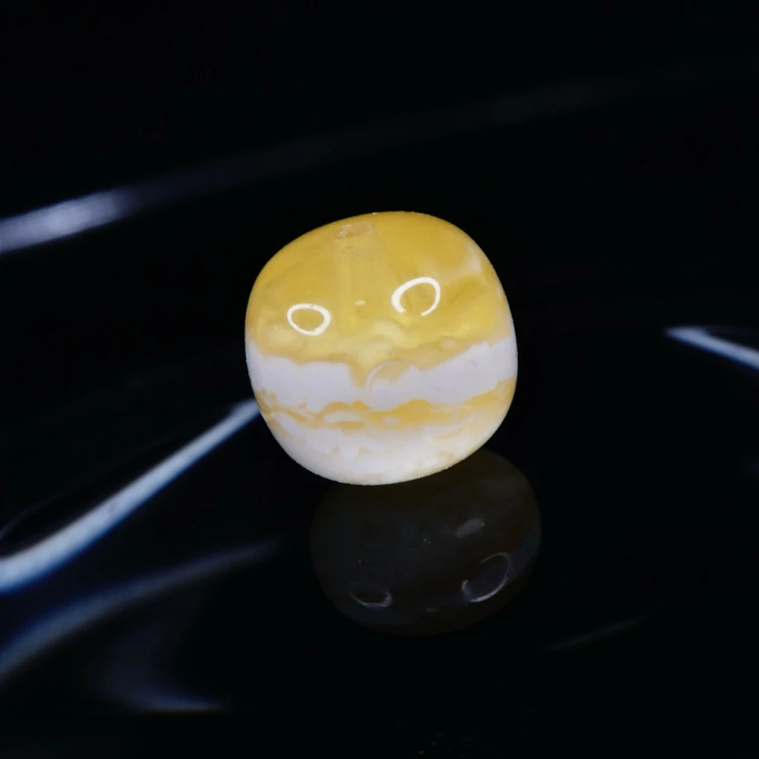 9.7mm金瓷白虎皮妖花精工单珠老型 天然琥珀蜜蜡手作文玩配饰