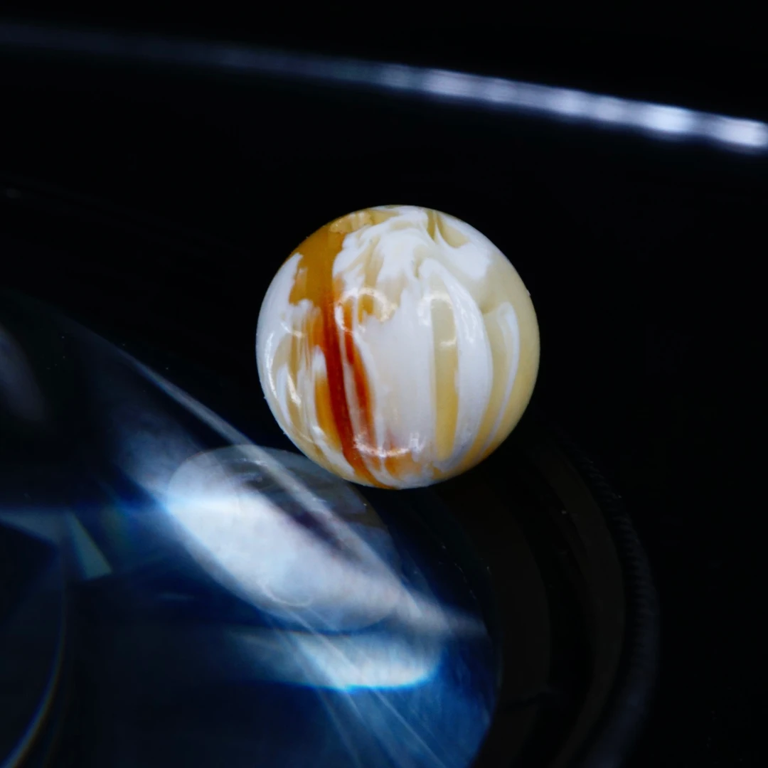 7.7mm金漆瓷白拉丝沁妖花精品圆珠 天然琥珀蜜蜡精工手作文玩配饰