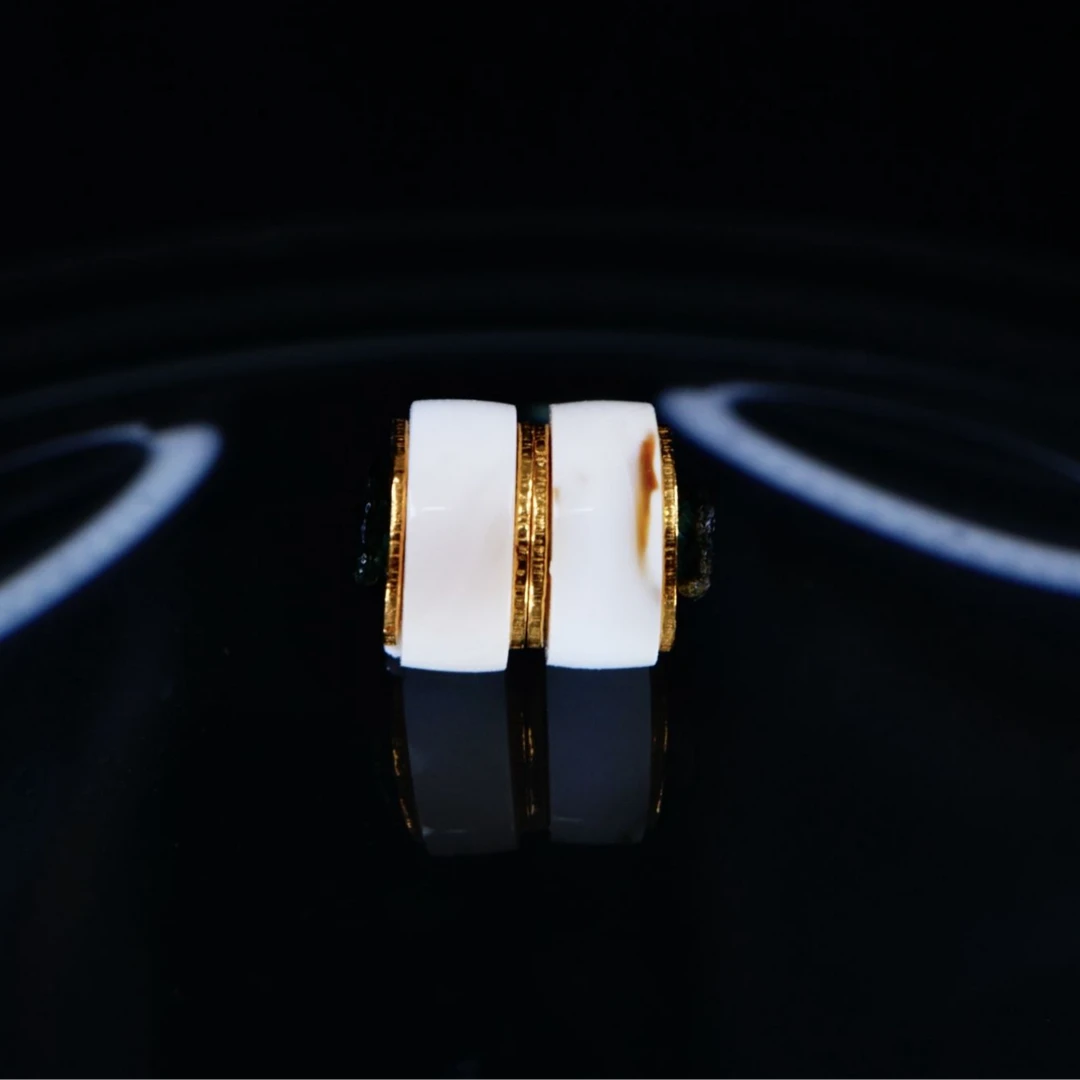 6.1mm金漆白满蜡18k金隔片 天然琥珀蜜蜡精工手作精品文玩配饰