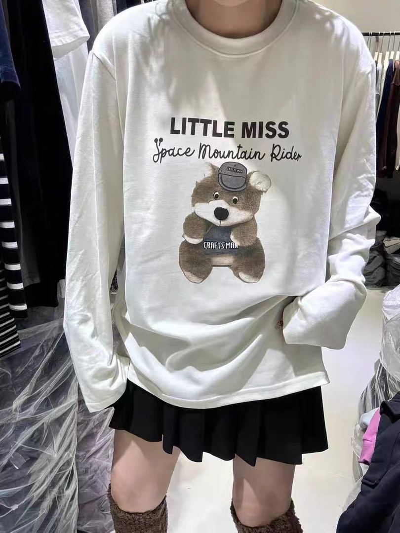 朵儿定制 磨毛绒感圆领带帽小熊打底T 休闲百搭IF72