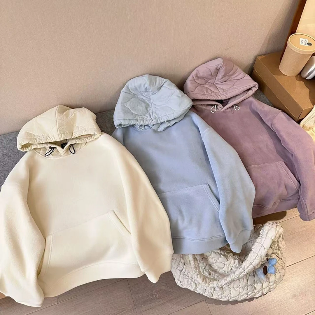 朵儿定制 摇粒绒卫衣压格夹棉连帽秋冬纯色字母IH47